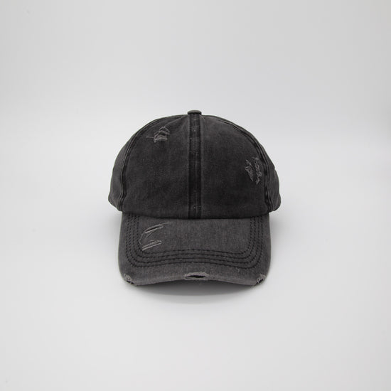 Riley Distressed Washed Baseball Cap in Black