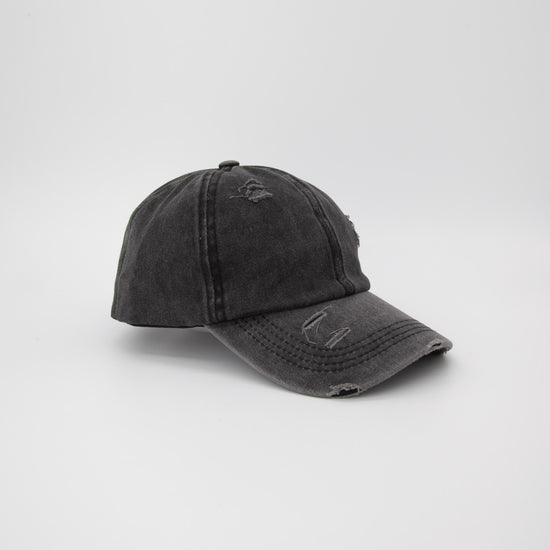 Riley Distressed Washed Baseball Cap in Black