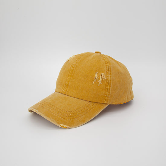 Riley Distressed Washed Baseball Cap in Yellow