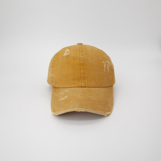 Riley Distressed Washed Baseball Cap in Yellow