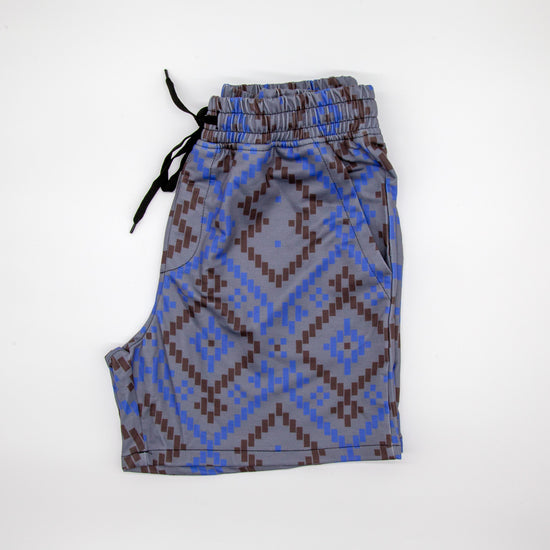 Storm Blue Aztec Mid Length Shorts