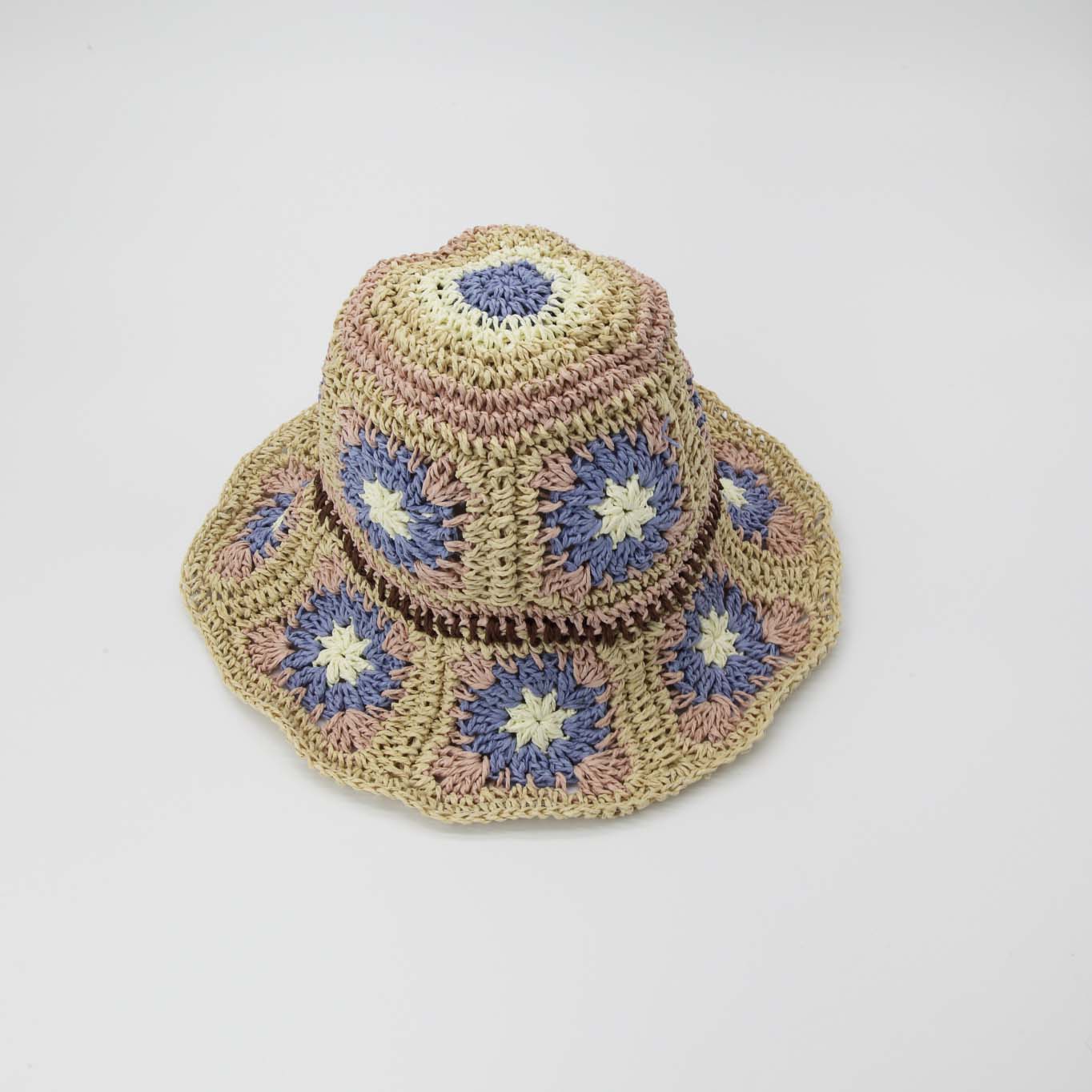 Straw Crochet Bucket Hat in Floral Natural, Pink & Blue Harlow & Lloyd