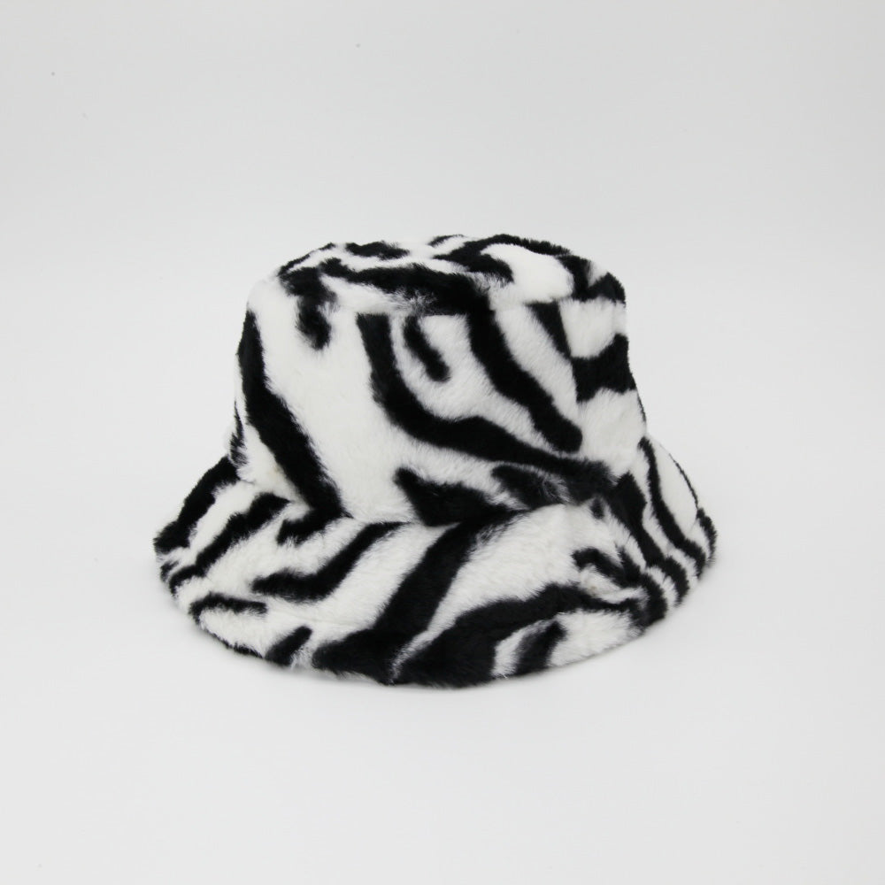Load image into Gallery viewer, Zebra Print Fluffy Bucket Hat
