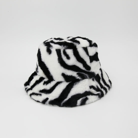 Zebra Print Fluffy Bucket Hat