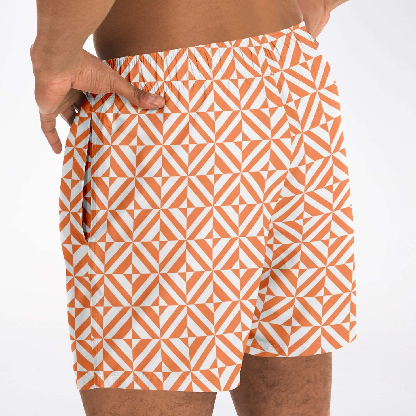 Orange Geometric Pattern Swim Shorts