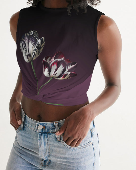 Tulips in Berry Ombre Women's Twist-Front Tank