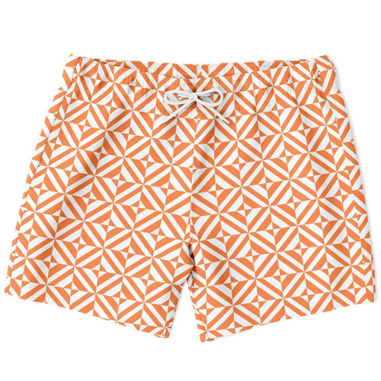 Orange Geometric Pattern Swim Shorts