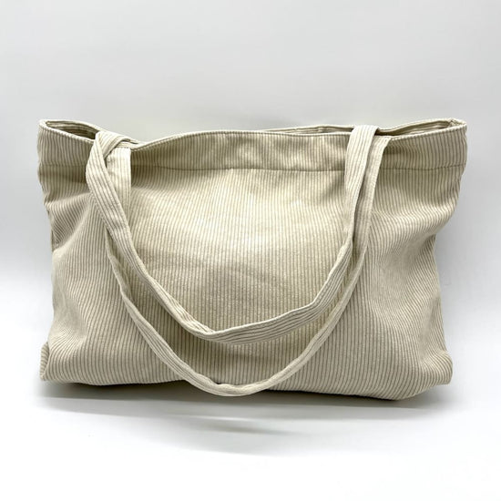 Wide Corduroy Tote Bag in Cream