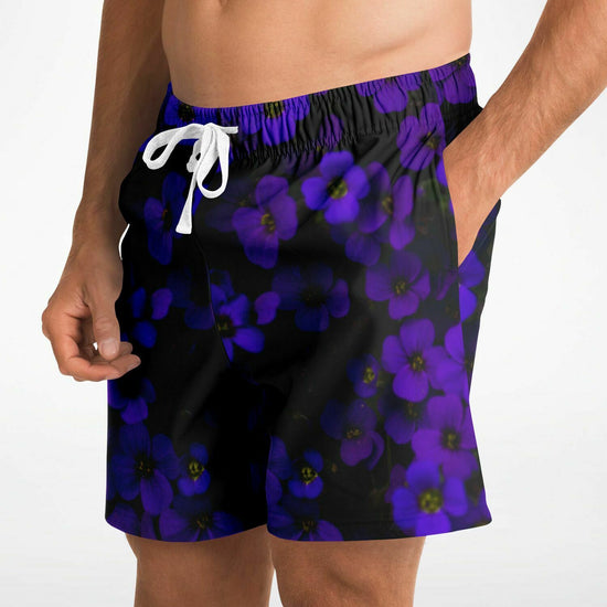 Midnight Purple Flower Men's Fleece Shorts