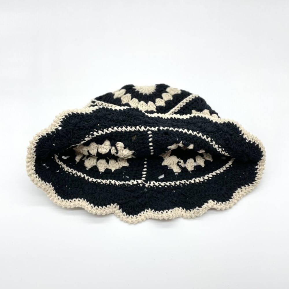 Black & Cream Crochet Bucket Hat