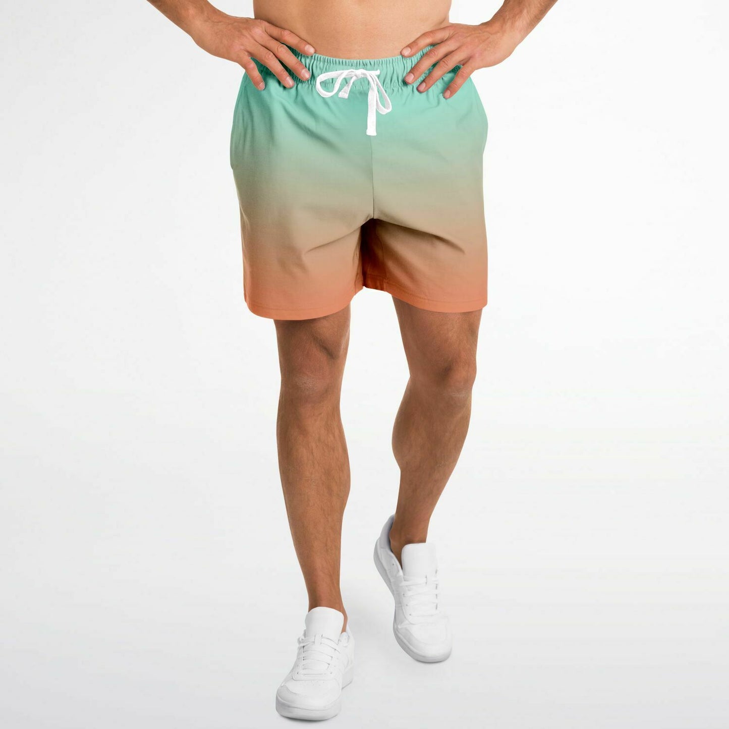 Green Orange Color Fade Men's Fleece Shorts