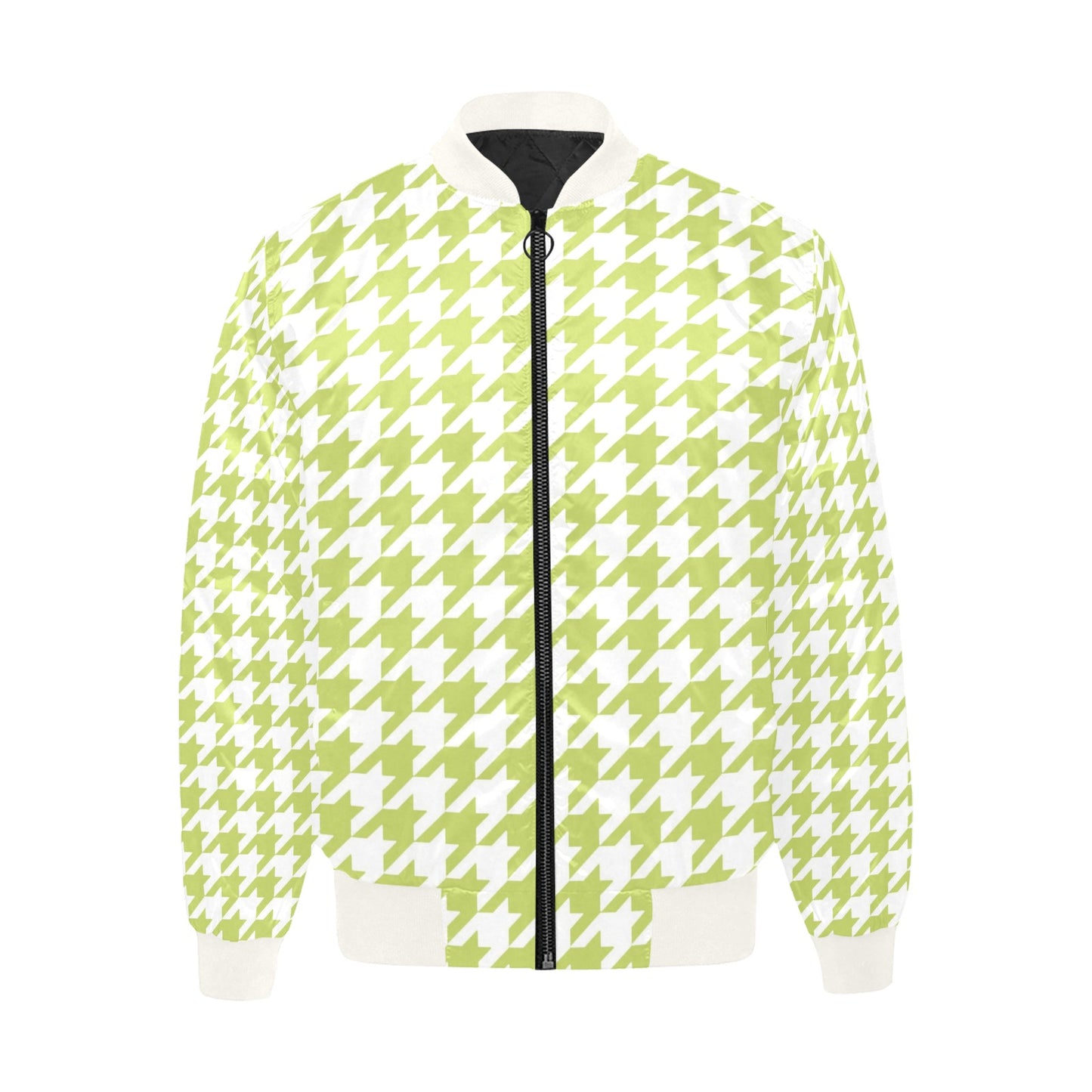 Lime Houndstooth Quilted Bomber Jacket