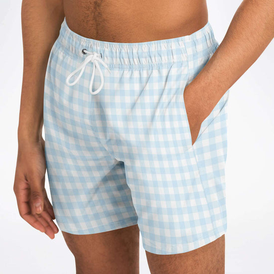 Pale Blue Gingham Check Swim Shorts