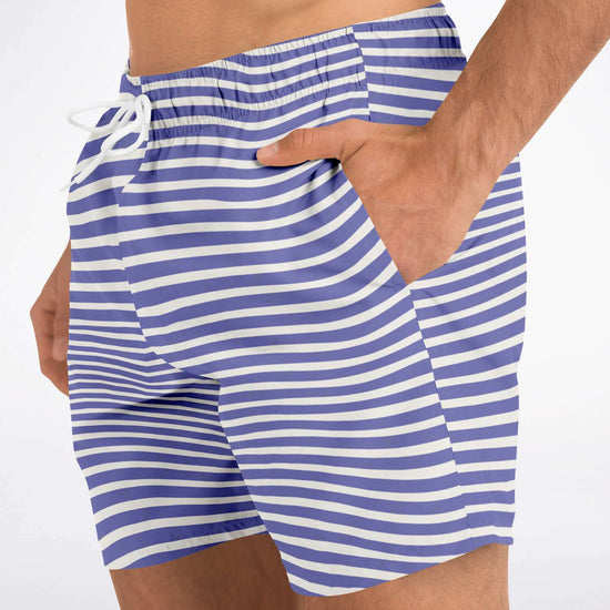 Blue Violet Wave Stripes Swim Shorts