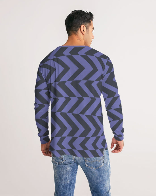 Blue Violet & Charcoal Abstract Striped Men's Long Sleeve Tee Shirt