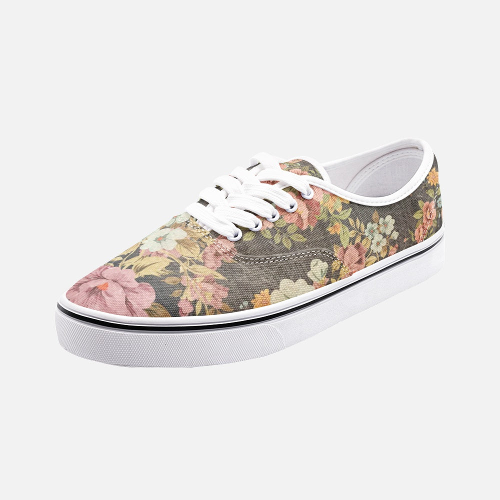 Old Vintage Flowers Lace Up Unisex Canvas Shoes