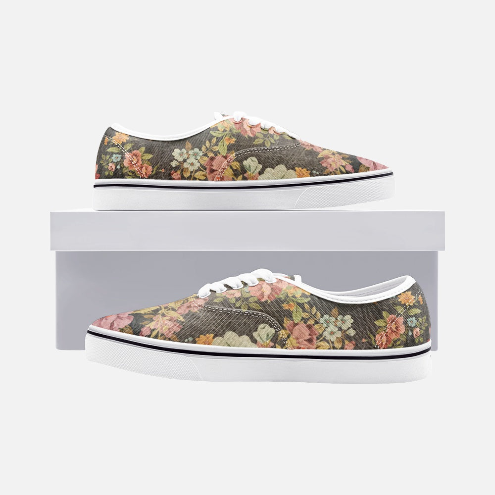 Old Vintage Flowers Lace Up Unisex Canvas Shoes