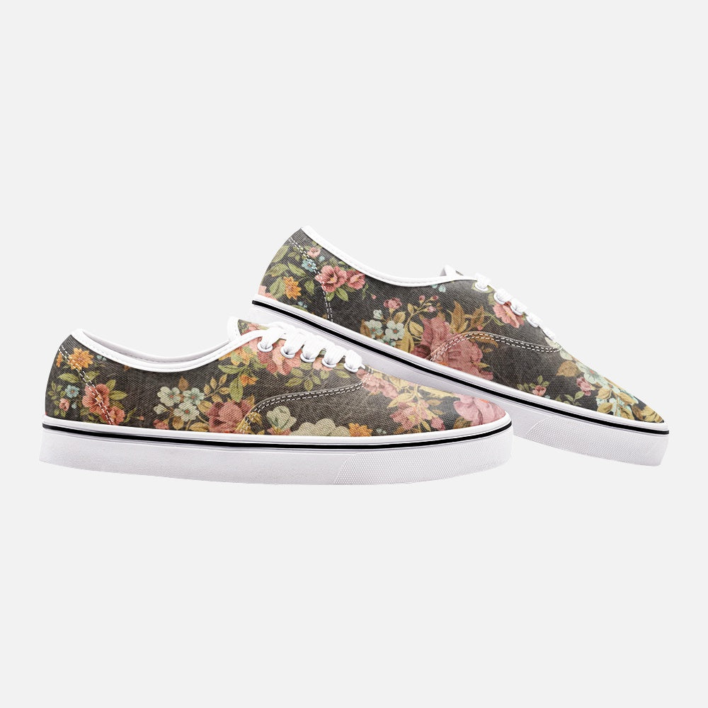 Old Vintage Flowers Lace Up Unisex Canvas Shoes