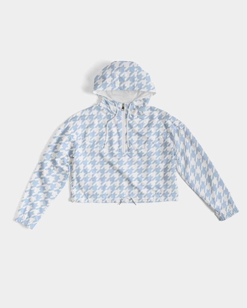 Baby Blue Houndstooth Women's Cropped Windbreaker Jacket