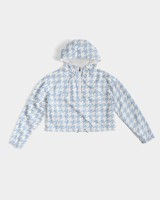 Baby Blue Houndstooth Women's Cropped Windbreaker Jacket