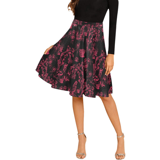 Toile de Jouy Pleated Midi Skirt in Red