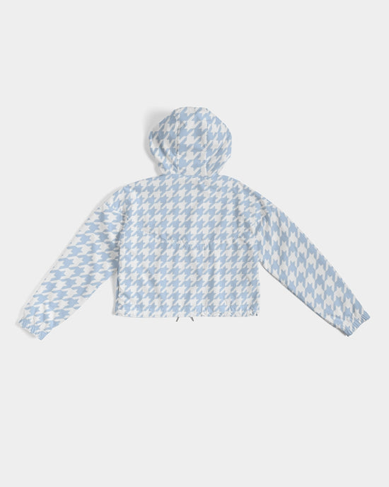 Baby Blue Houndstooth Women's Cropped Windbreaker Jacket