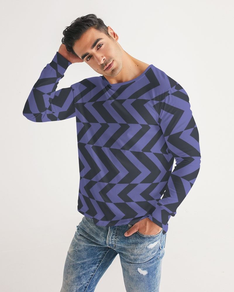 Blue Violet & Charcoal Abstract Striped Men's Long Sleeve Tee Shirt