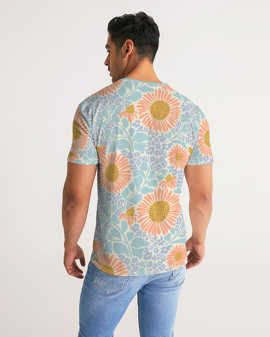 Retro Sunflowers Cyan Men's T Shirt