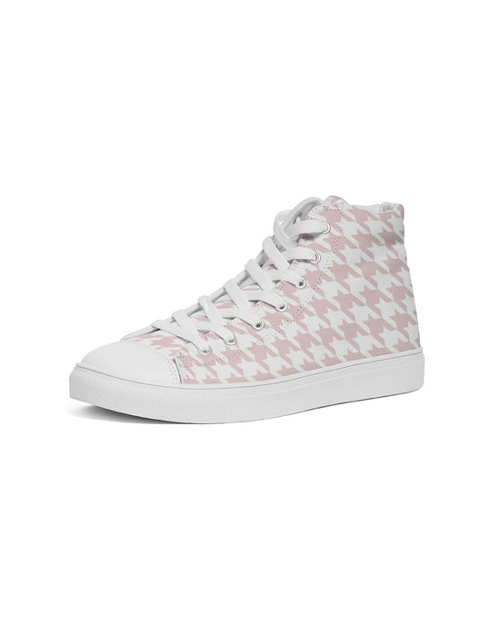 Pale Pink Large Houndstooth Women's Hightop Canvas Shoe