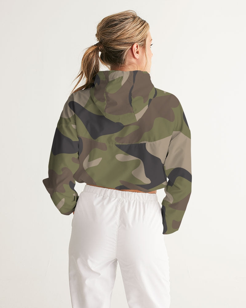 Load image into Gallery viewer, Woodland Camo Women&amp;#39;s Cropped Windbreaker Jacket
