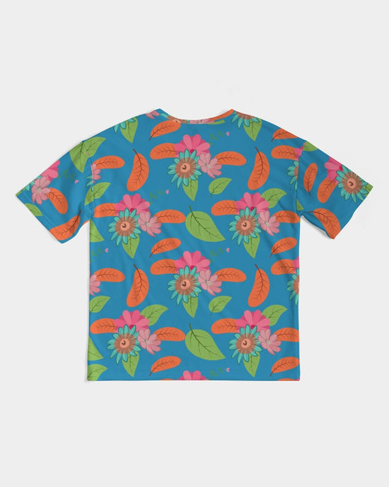 Tropical Flower Power Blue Men's Premium Oversized Tee