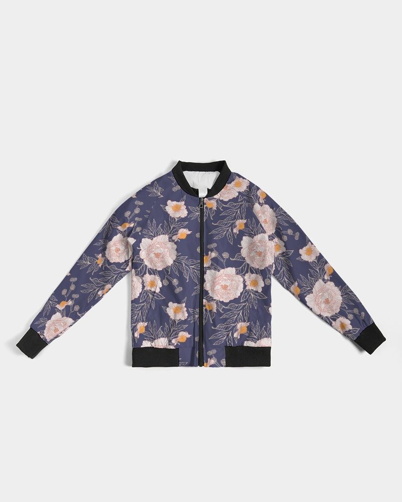 Load image into Gallery viewer, Orange Peonies Floral Orient Blue Women&amp;#39;s Bomber Jacket
