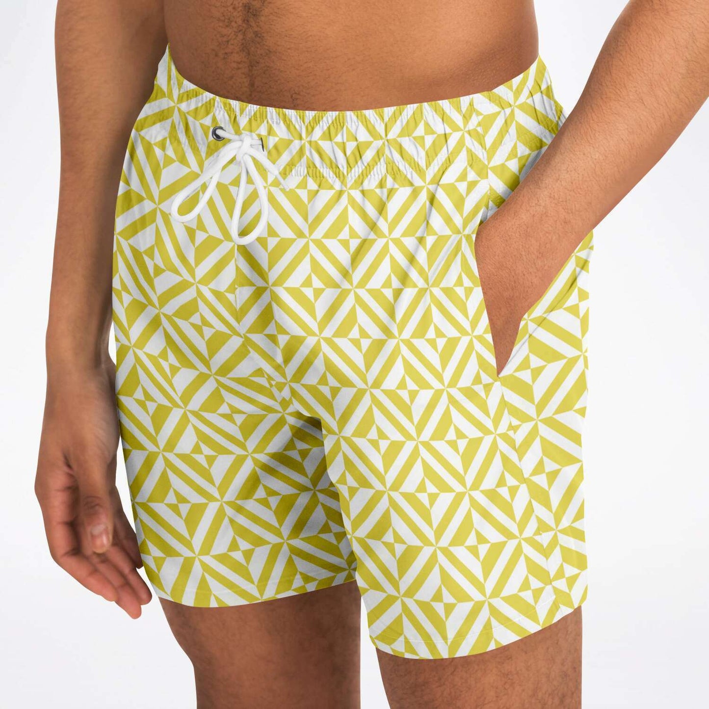 Yellow Geometric Pattern Swim Shorts