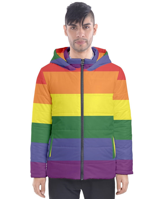 Load image into Gallery viewer, Rainbow Hooded Puffer Jacket
