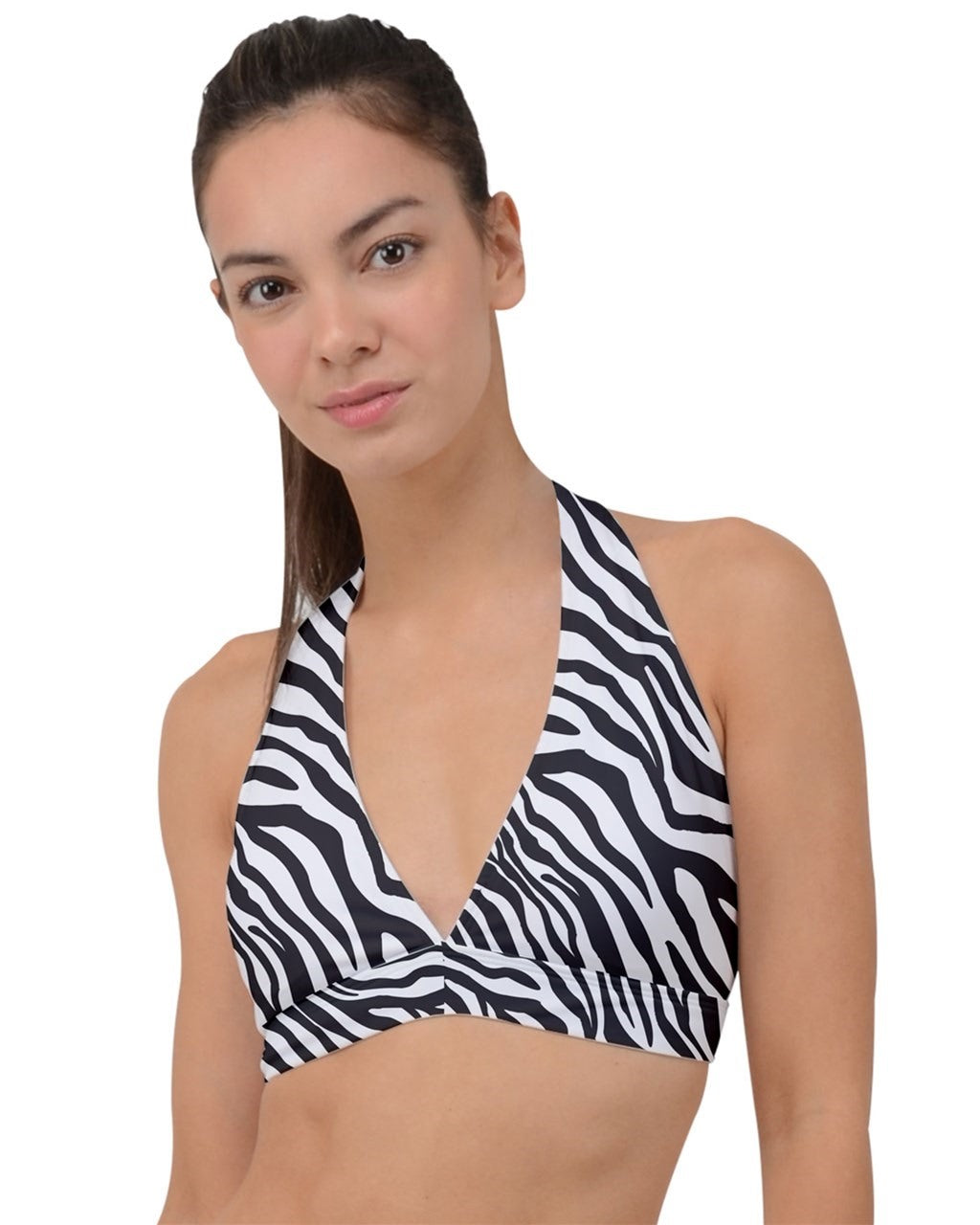 Zebra Print Halter Plunge Bikini Top