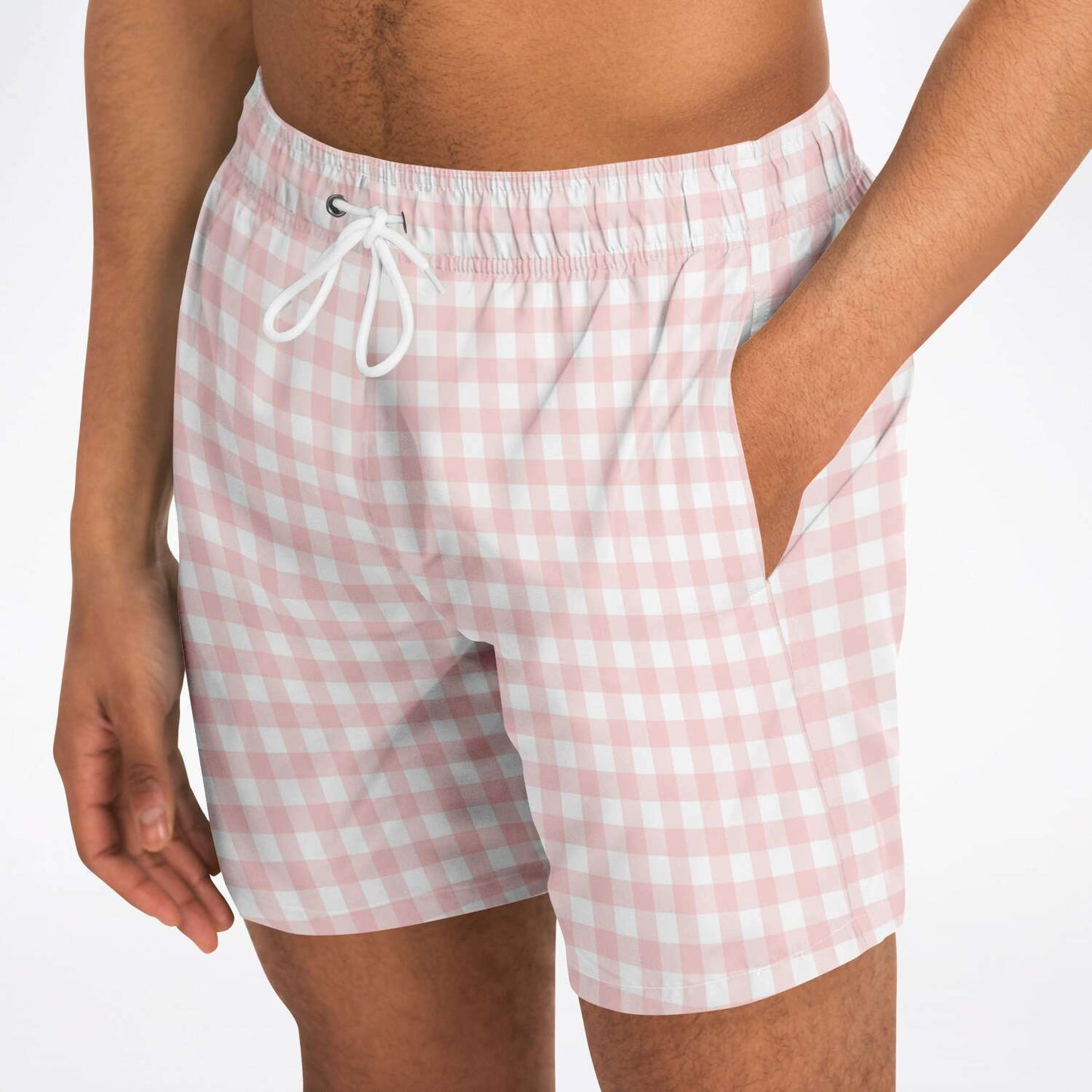 Pale Pink Gingham Check Swim Shorts