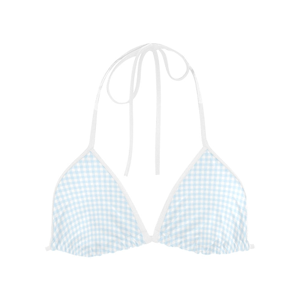 Pale Blue Gingham Check Bikini Top