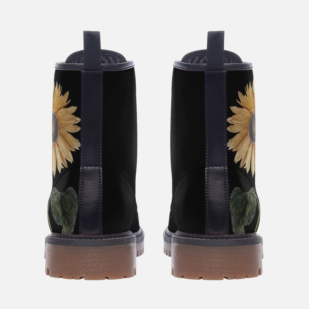 Vintage Sunflowers Black Lace Up Boots