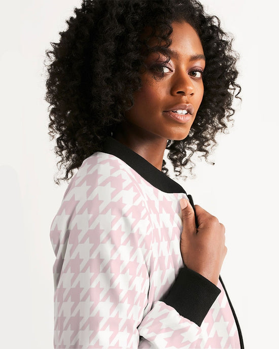 Pale Pink Large Houndstooth Women's Bomber Jacket