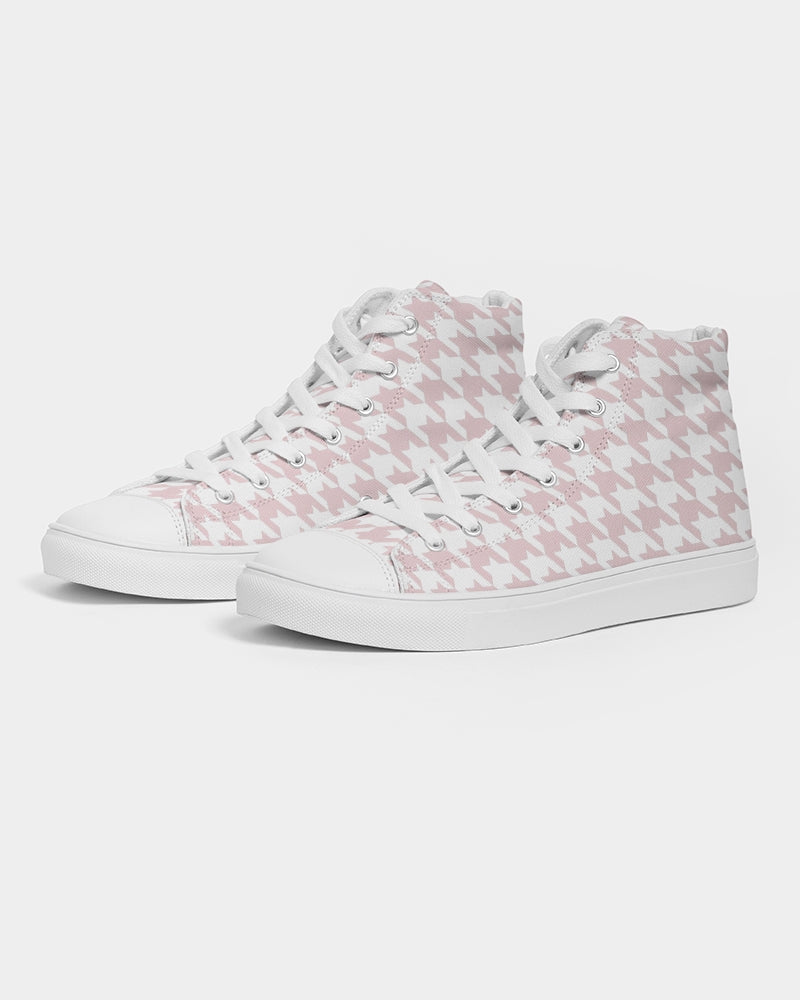 Pale Pink Large Houndstooth Women's Hightop Canvas Shoe