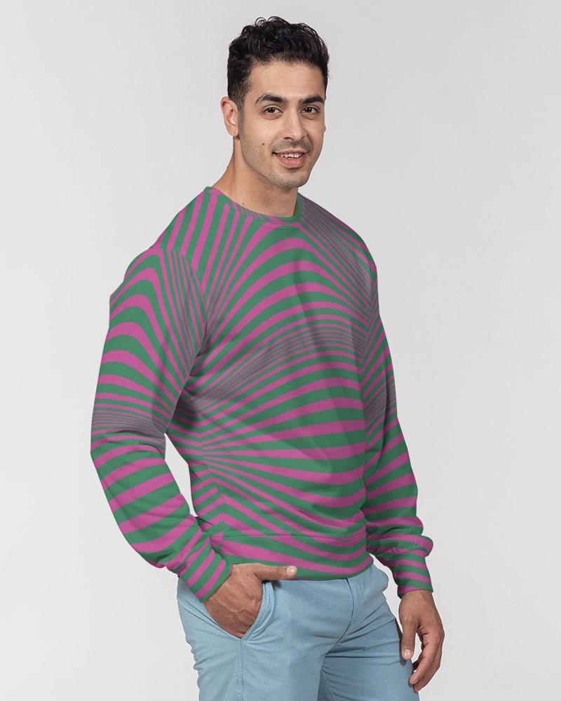 Fuchsia & Green Optical Men's French Terry Pullover Sweatshirt