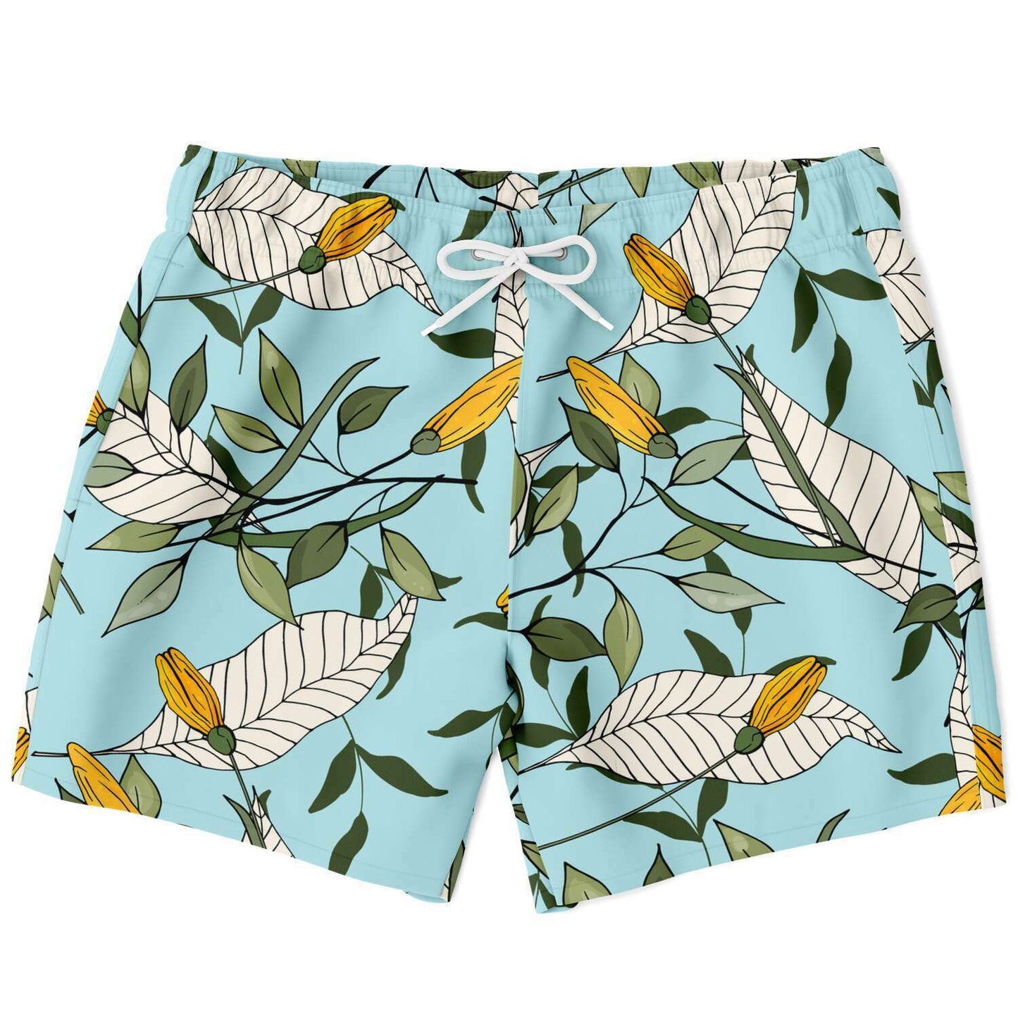 Yellow Flower Powder Blue Swim Shorts