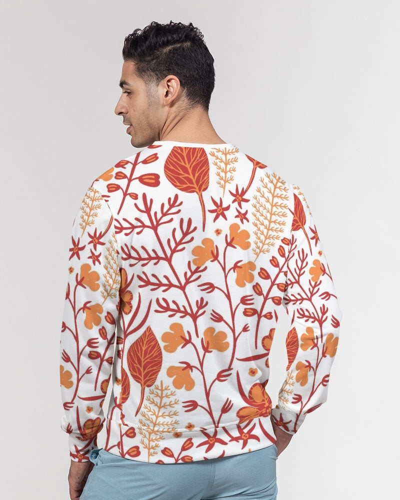 Orange Retro Garden Men's French Terry Pullover Sweatshirt