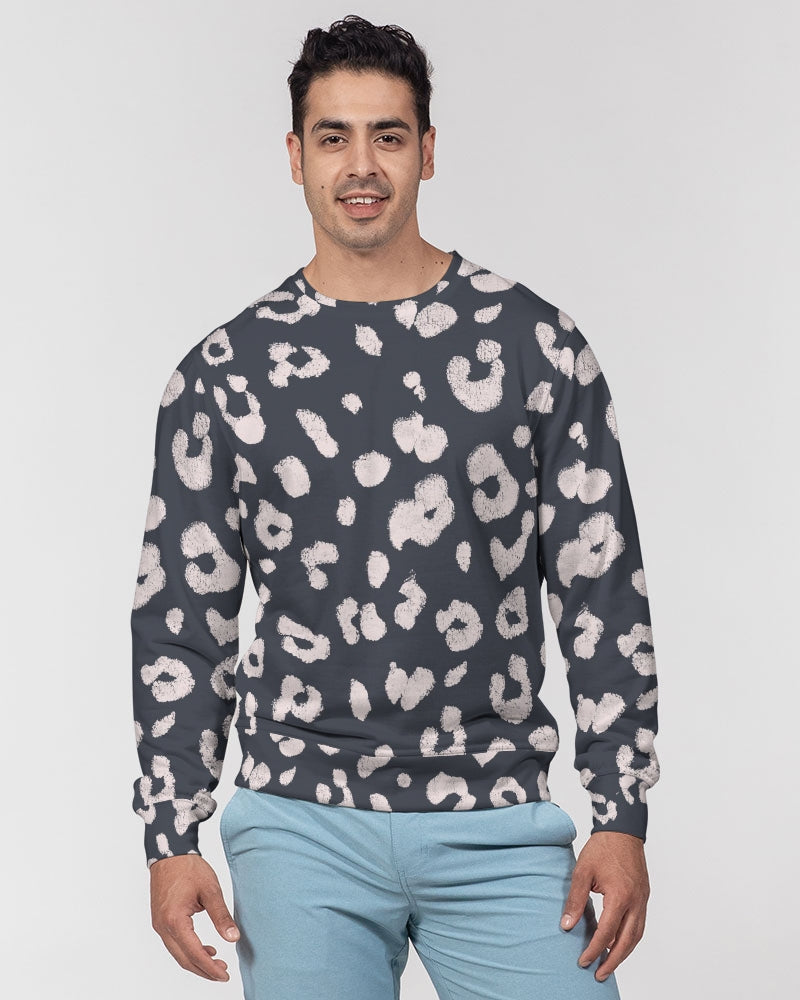 Charcoal Vanilla Leopard Print Men's French Terry Pullover Sweatshirt