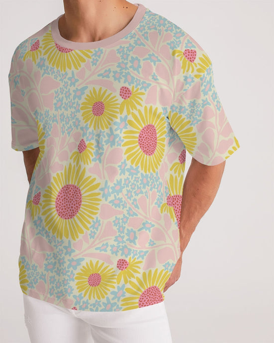 Load image into Gallery viewer, Retro Sunflowers Pink Men&amp;#39;s Premium Heavyweight T Shirt
