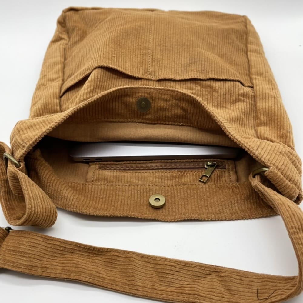 Brown Corduroy Crossbody Bag