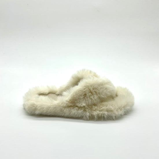 Crossover Fluffy Slippers in Cream