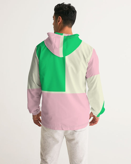 Colorblock in Green Pink & Cream Men's Windbreaker Jacket