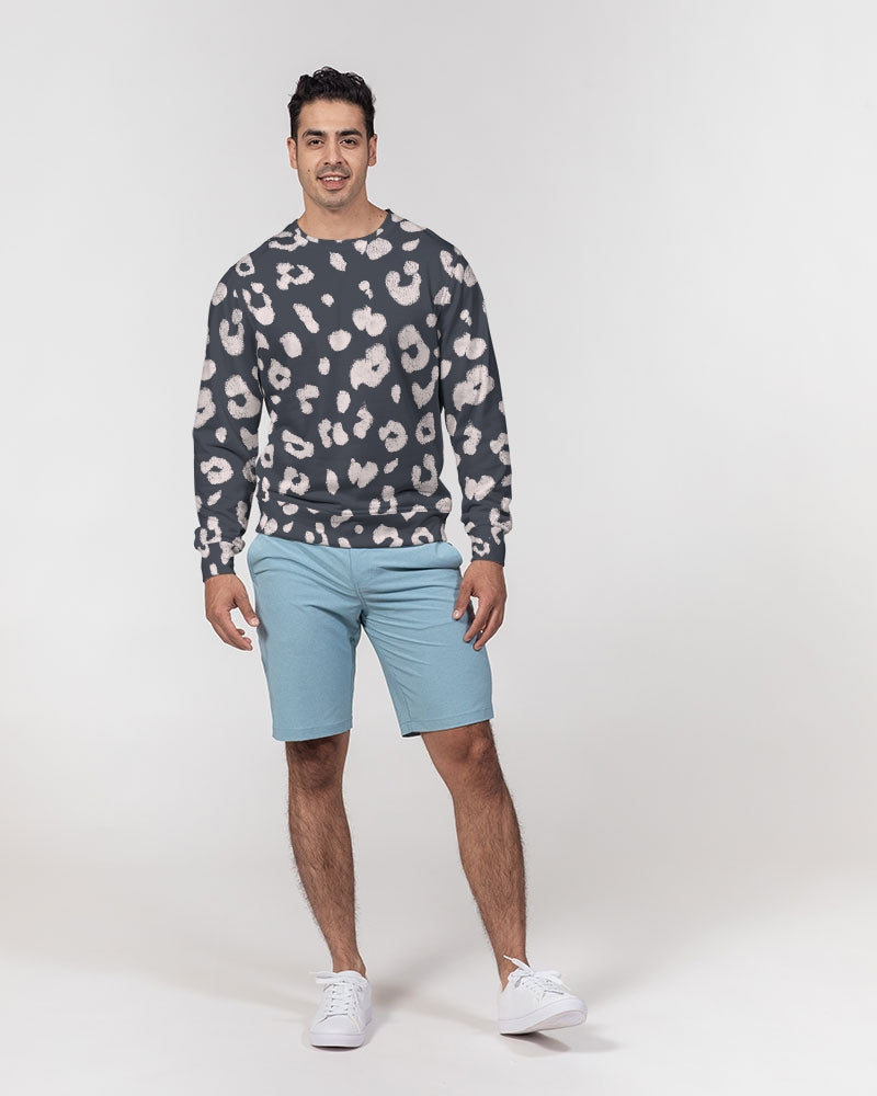 Charcoal Vanilla Leopard Print Men's French Terry Pullover Sweatshirt