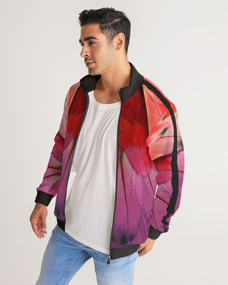 Feathered Grace Men's Stripe-Sleeve Track Jacket